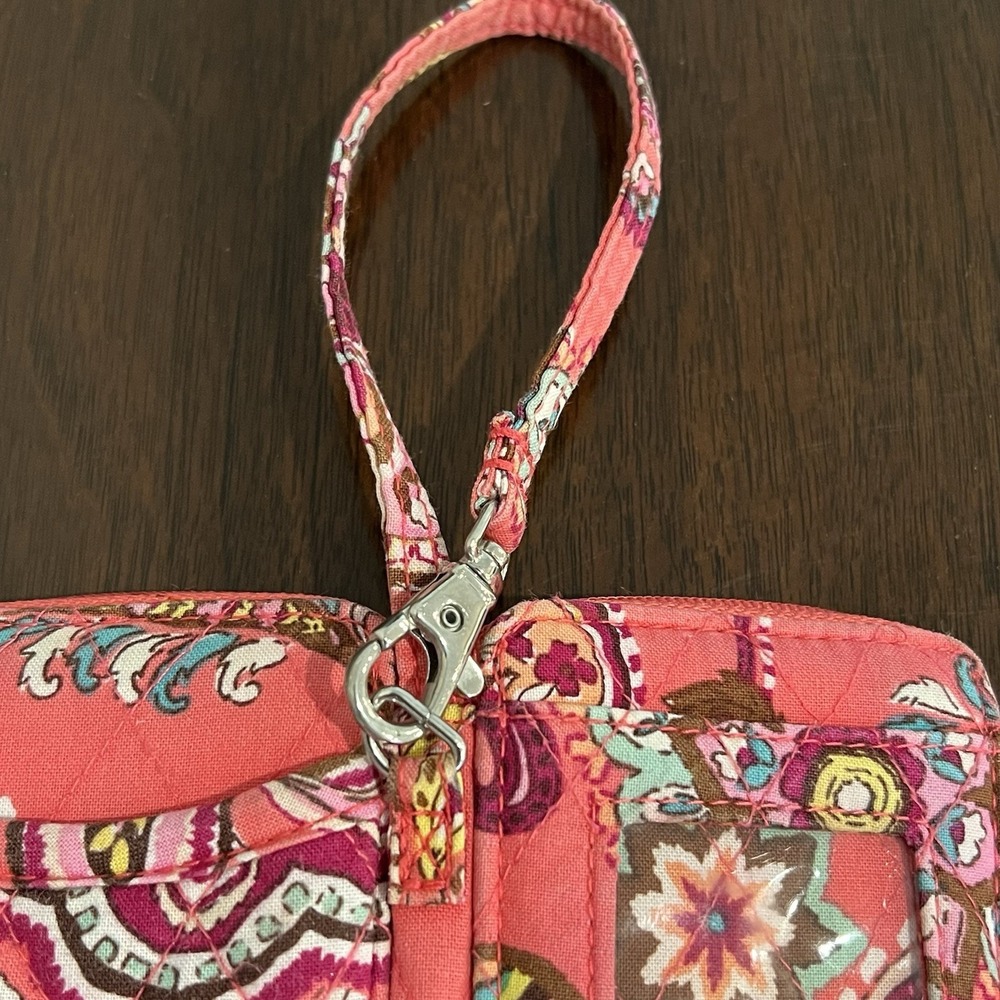 Vera Bradley Wristlet  "Call Me Coral" Compact Purse Retired Pink Paisley Small - Picture 2 of 7